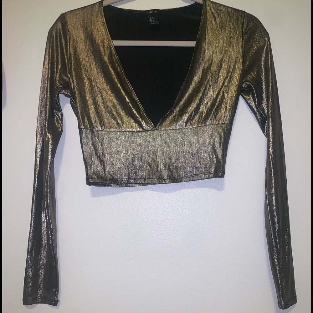 H&M Bronze Metallic Crop Top Size S
